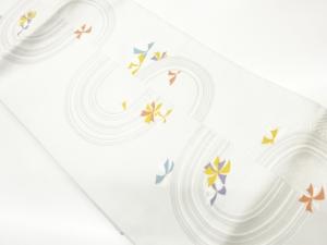 半円に抽象リボン・鹿の子模様織出し名古屋帯